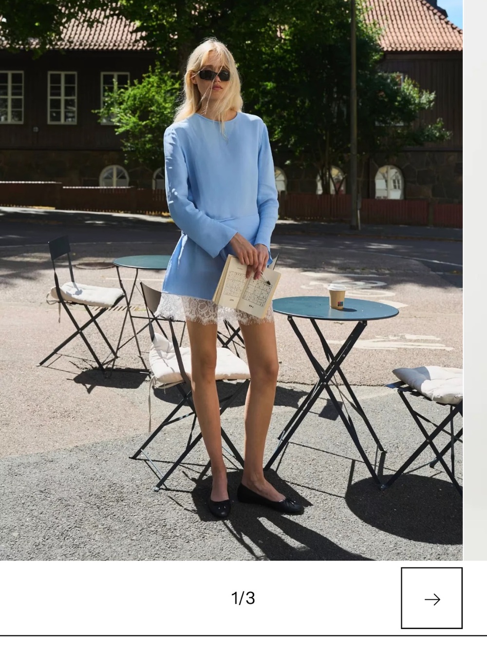 Glumur Emilia Dress - Light Blue Lace-Hem Dress